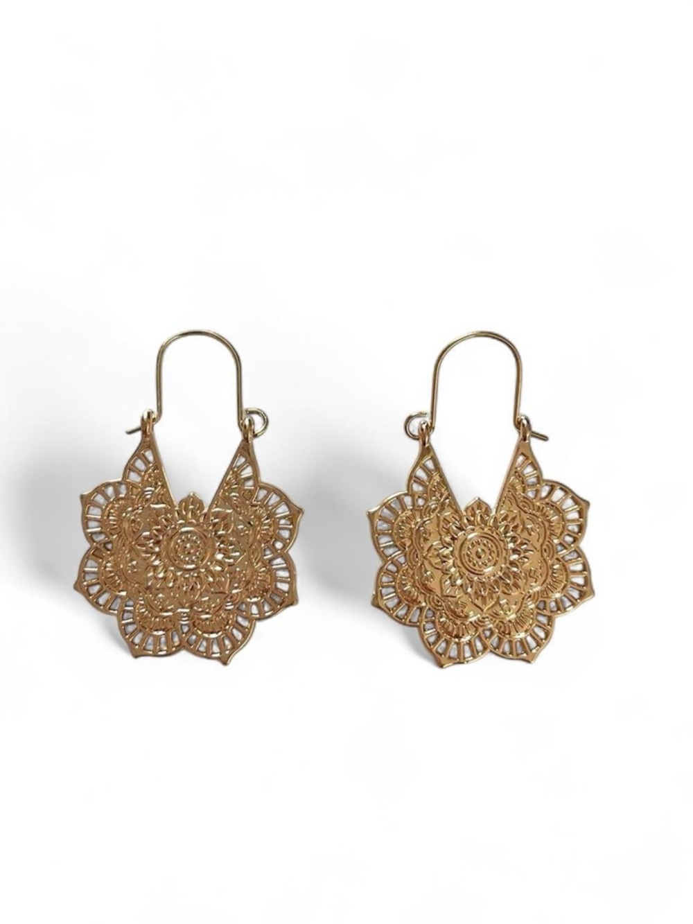 Gold Filigree Mandala Drop Earrings - Elegant Women Jewelry
